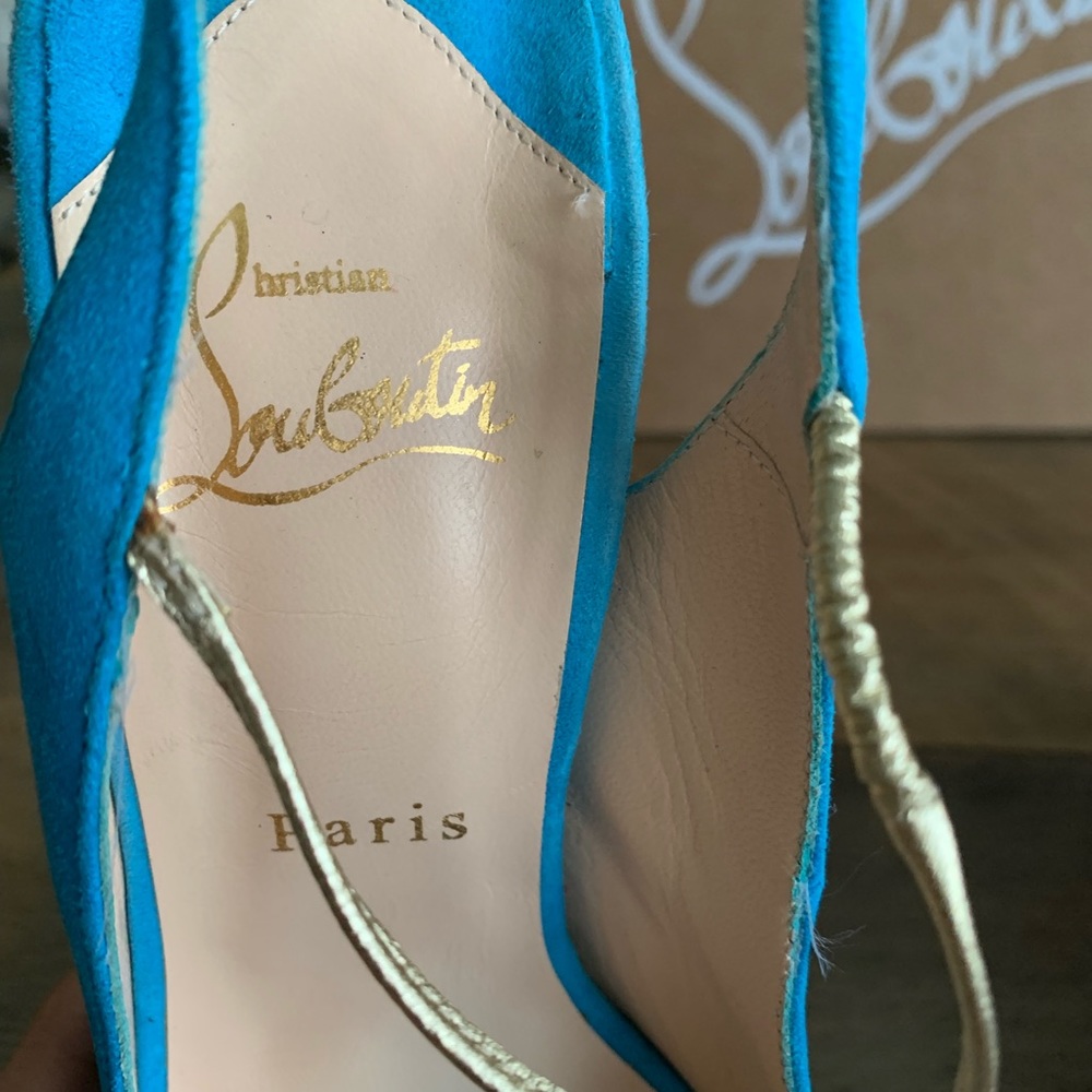 Christian Louboutin Suede Peep Toe Pumps - Picture 3 of 7